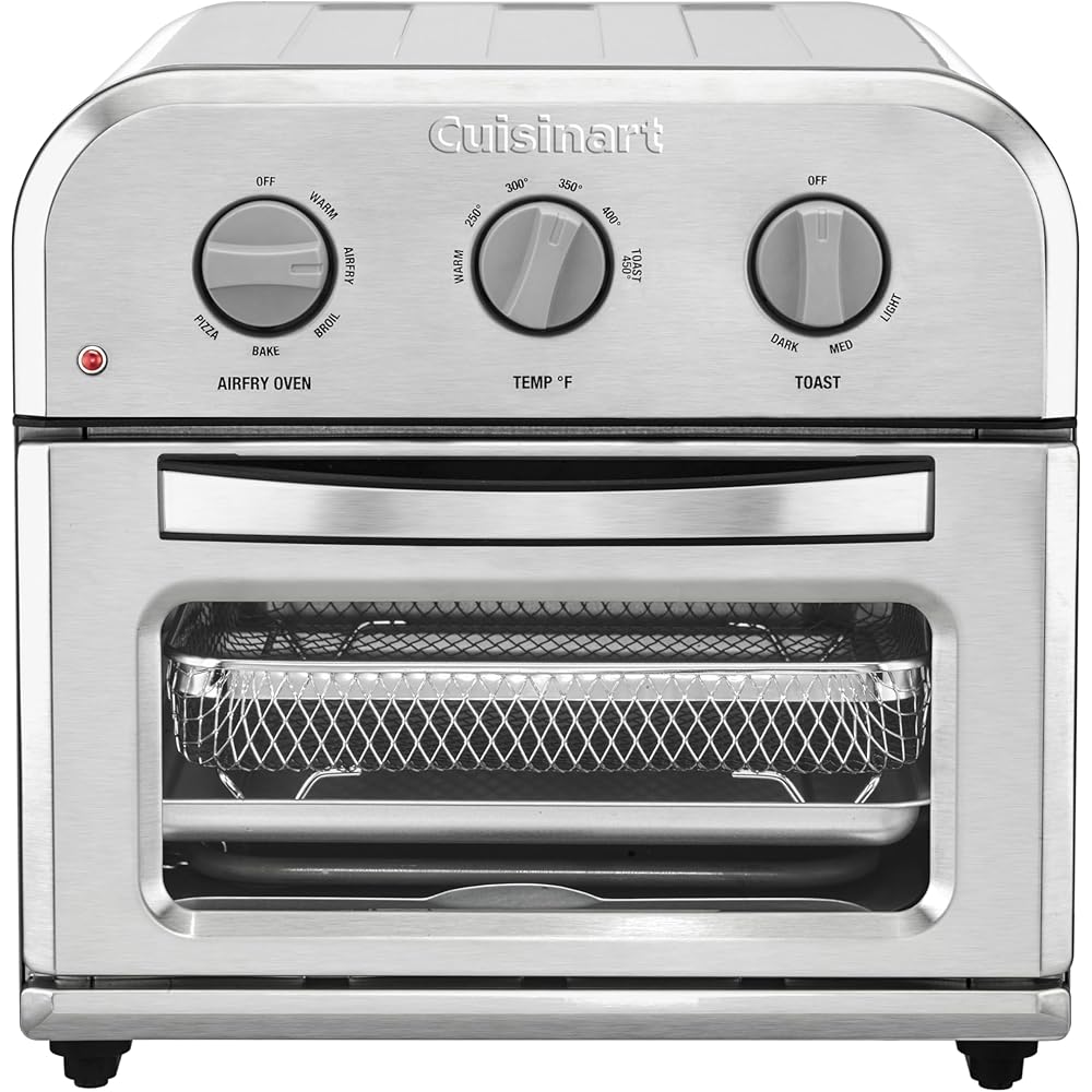 Cuisinart Compact Air Fryer Toaster Oven, Stainless Steel Fryer with 6-in-1 Functions, Adjustable Temperature, Includes Oven Rack, Baking Pan and Air Fry Basket, TOA-26: Home & Kitchen