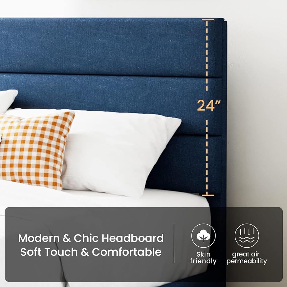 SHA CERLIN Full Platform Bed Frame with Upholstered Fabric Headboard, Mattress Foundation with Strong Wooden Slats Support, No Box Spring Needed, Blue : Home & Kitchen