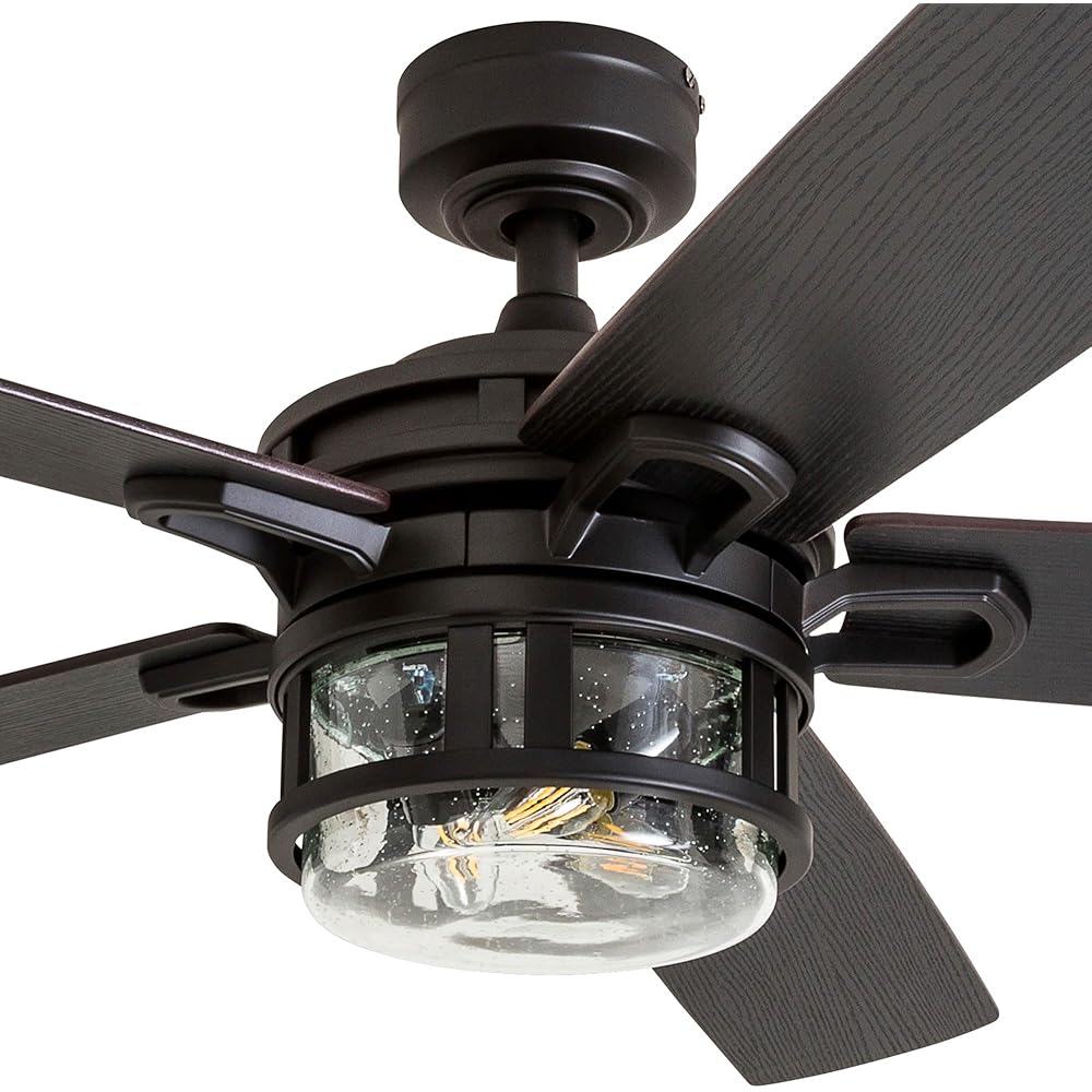 Honeywell Ceiling Fans Bonterra Modern 52 Inch Ceiling Fan with Light, Remote Control Fan, LED Indoor Fan with 5 Blades, Brown Pine and Black Blade Finish Options, Matte Black (50690-01) -