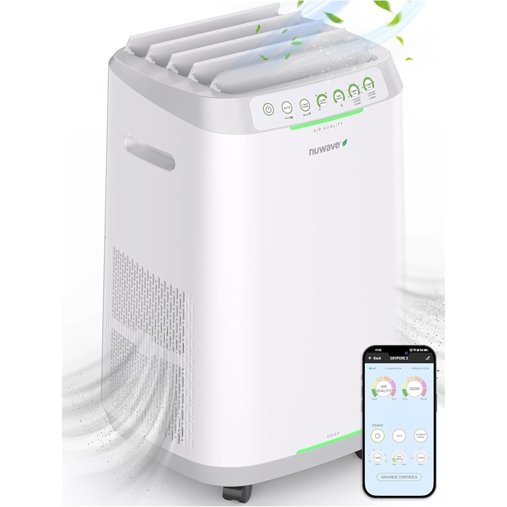 Nuwave OxyPure ZERO Air Purifier with Washable and Reusable Bio Guard Tech Air Filter, Large Room Up to 2002 Ft², Air Quality Monitor, 0.1 Microns, 100% Capture Irritants like Smoke, Dust, Pollen : Home & Kitchen