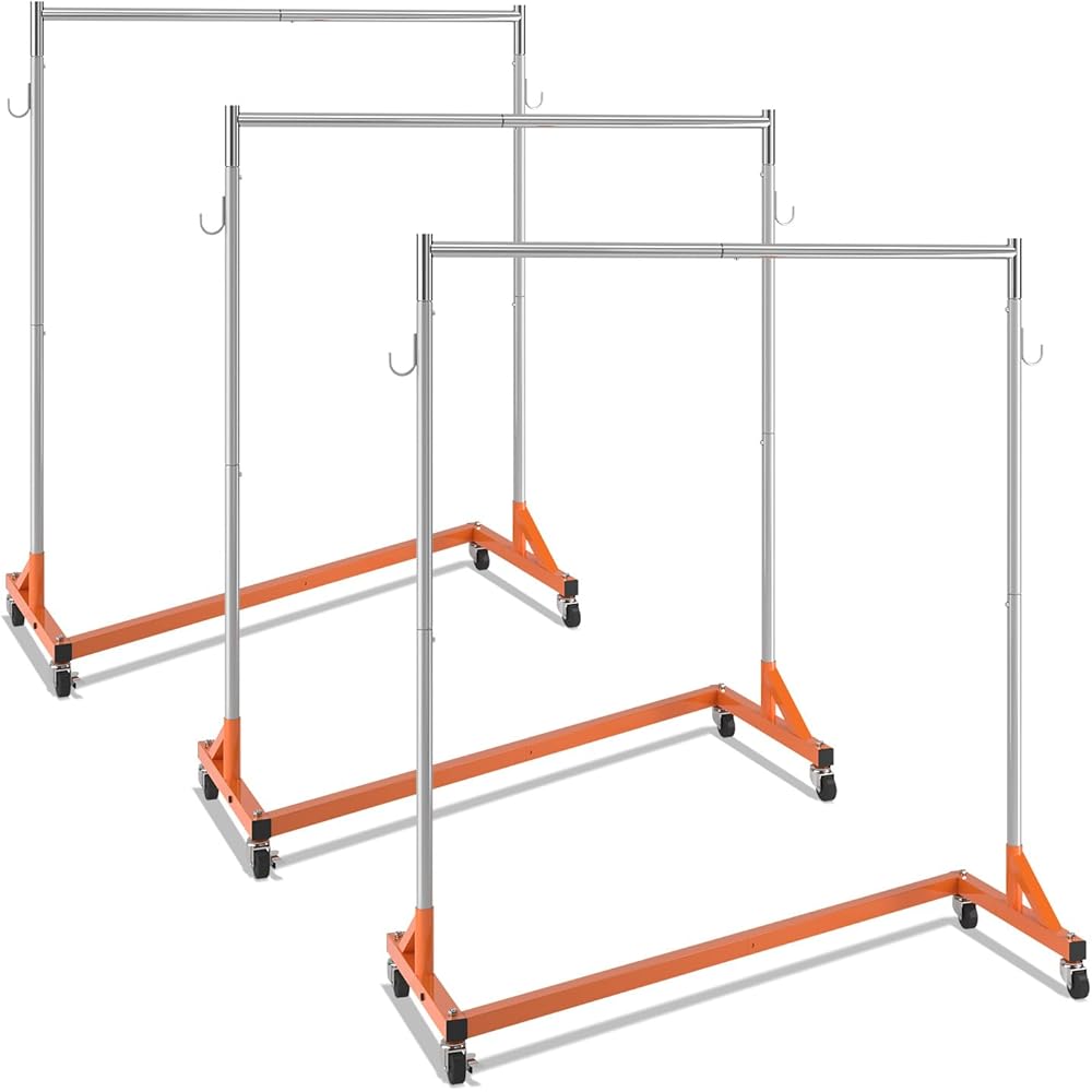 VEVOR Z Rack, Industrial Grade Z Base Garment Rack, Rolling Sturdy Steel Z Base Clothing Rack with Lockable Casters, for Home Clothing Store Display Orange (3 Sets) : Home & Kitchen