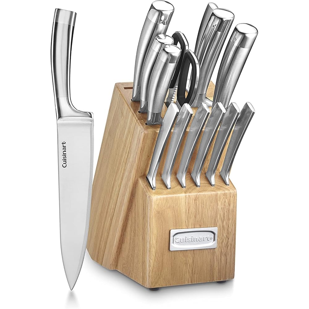 CUISINART Block Knife Set, 15pc Cutlery Knife Set with Steel Blades for Precise Cutting , Lightweight, Stainless Steel, Durable & Dishwasher Safe, C99SS-15P: Home & Kitchen