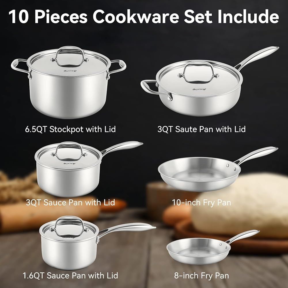 Duxtop Whole-Clad Tri-Ply Stainless Steel Induction Cookware Set, 10PC Kitchen Pots and Pans Set: Home & Kitchen