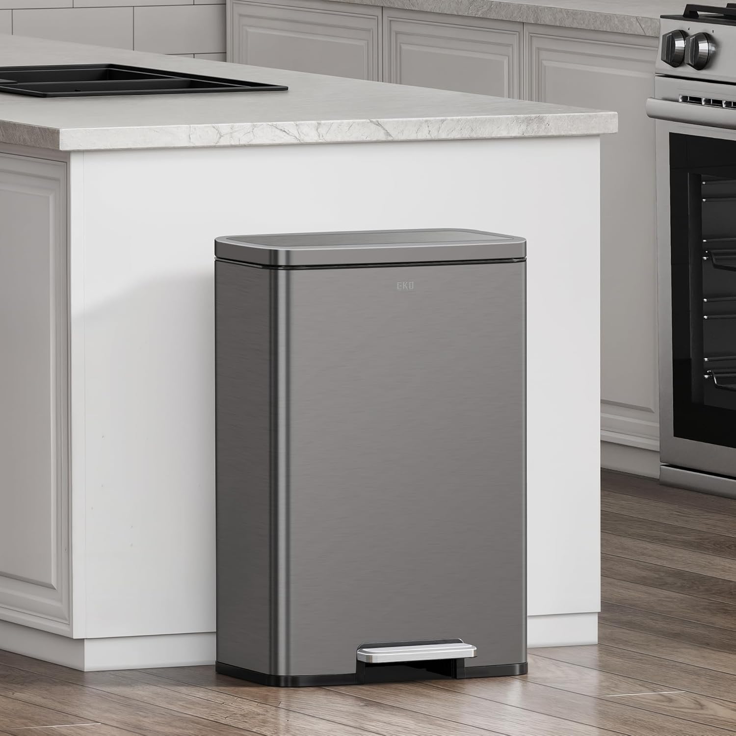 EKO Madison Gunmetal Stainless Steel 50 Liter/13.2 Gallon Step Trash Can with Inner Liner - Fingerprint Resistant Finish : Home & Kitchen