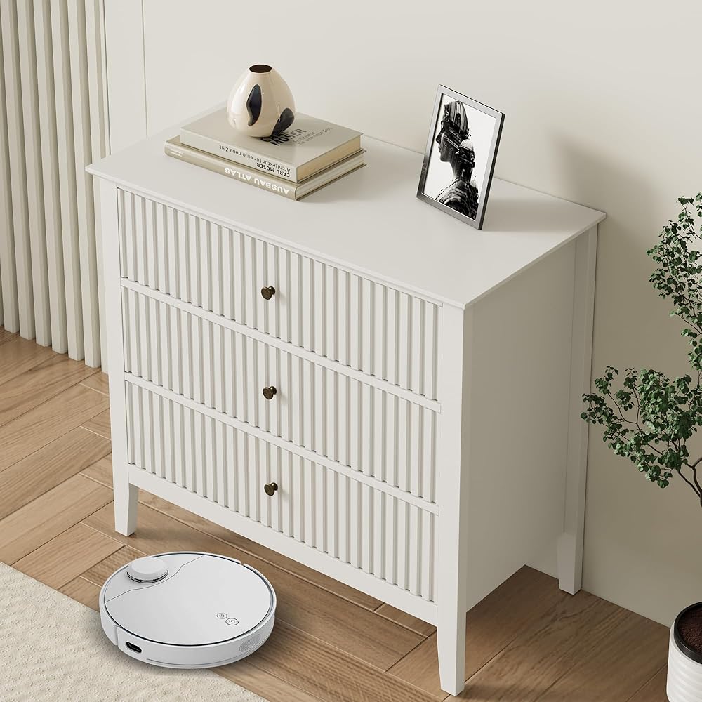 May in Color Large White 3 Drawer Dresser, Painted 30 Inch Tall Wood Nightstand with Storage, Wide Modern Chest of Drawers with Ball Bearing Slide for Bedroom Hallway Living Room Entryway Office : Home & Kitchen