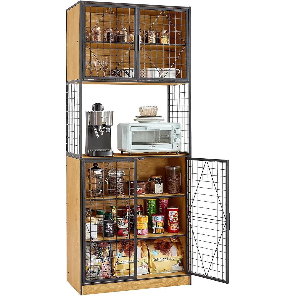 VECELO 72in Tall Kitchen Pantry Cabinet with Doors and Shelves, Large Freestanding Storage Cupboard with Countertop Hutch, Oak