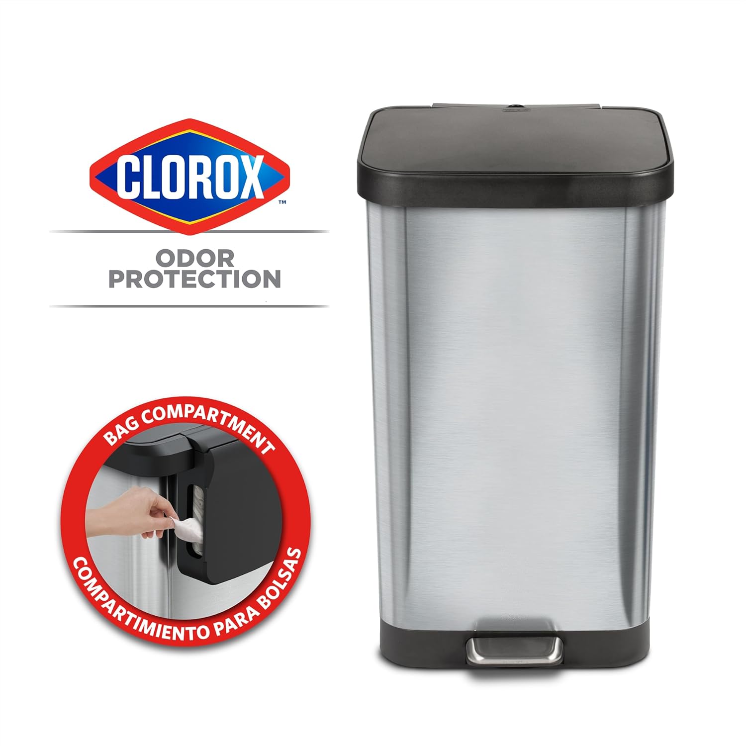 Glad Stainless Steel Step Trash Can with Clorox Odor Protection | Large Metal Kitchen Garbage Bin with Soft Close Lid, Foot Pedal and Waste Bag Roll Holder, 20 Gallon, Stainless : Industrial & Scientific