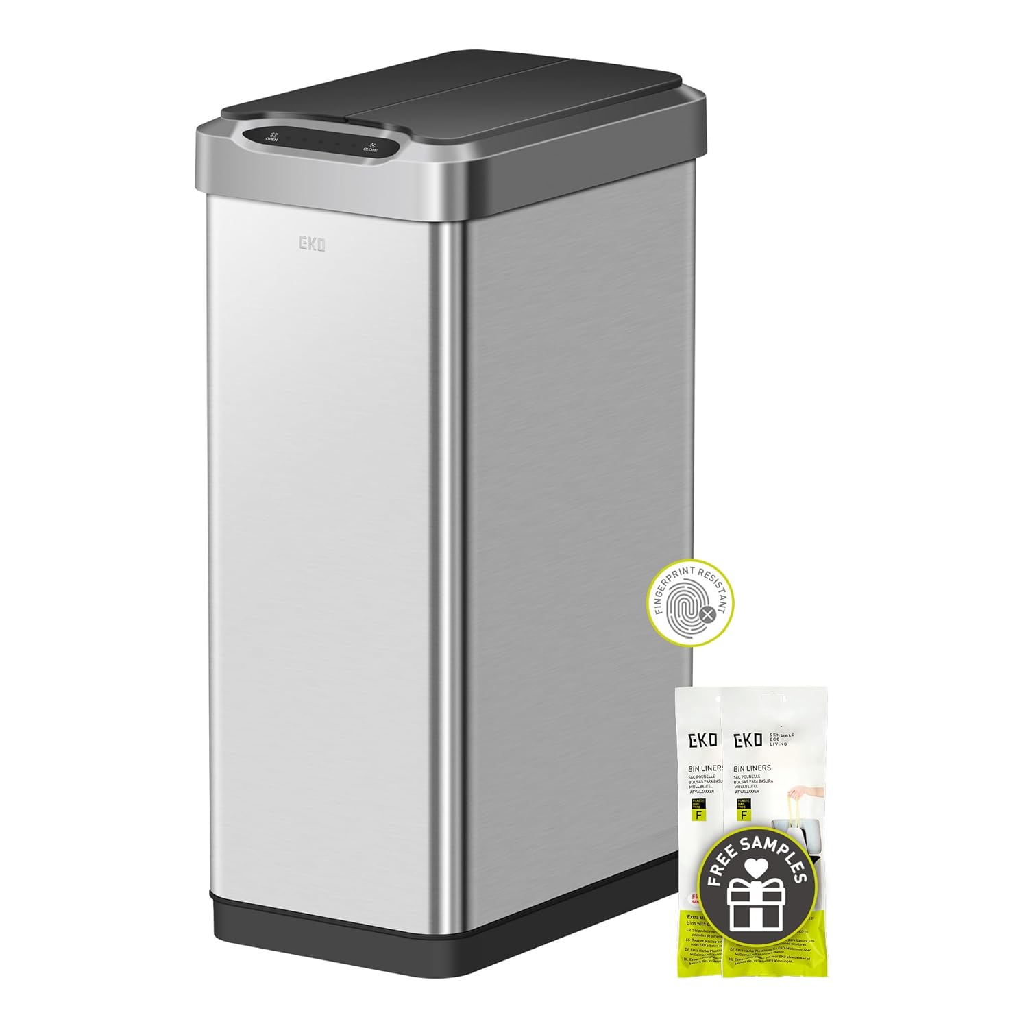 EKO Phantom-T 50 Liter / 13.2 Gallon Vertical Motion Sensor Trash Can, Brushed Stainless Steel Finish : Home & Kitchen