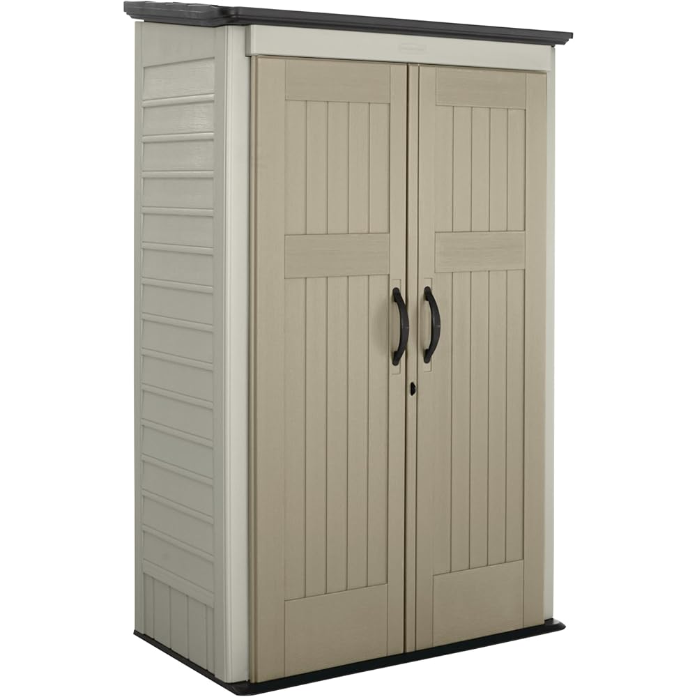 : Rubbermaid Vertical Resin Outdoor Storage Shed With Floor (4 x 2.5 Ft) Weather Resistant Beige/Brown Organization for Home/Backyard/Pool Chemicals/Toys/Garden Tools/Porch/Patio Cushions : Patio, Lawn & Garden