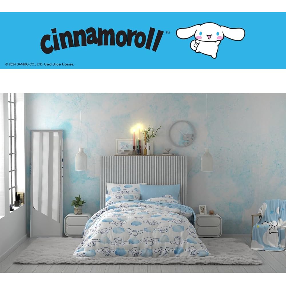 Franco Cinnamoroll Bedding 7 Piece Super Soft Cozy Reversible Comforter and Sheet Set with Sham, Queen, (100% Official Licensed Product) : Home & Kitchen