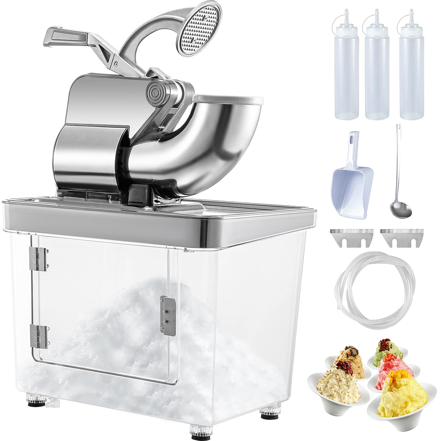VEVOR 110V Commercial Ice Crusher 661LBS/H, ETL Approved 300W Electric Snow Cone Machine with Dual Blades, Stainless Steel Shaved Ice Machine with Safety On/Off Switch for Family, Restaurants, Bars : Home & Kitchen