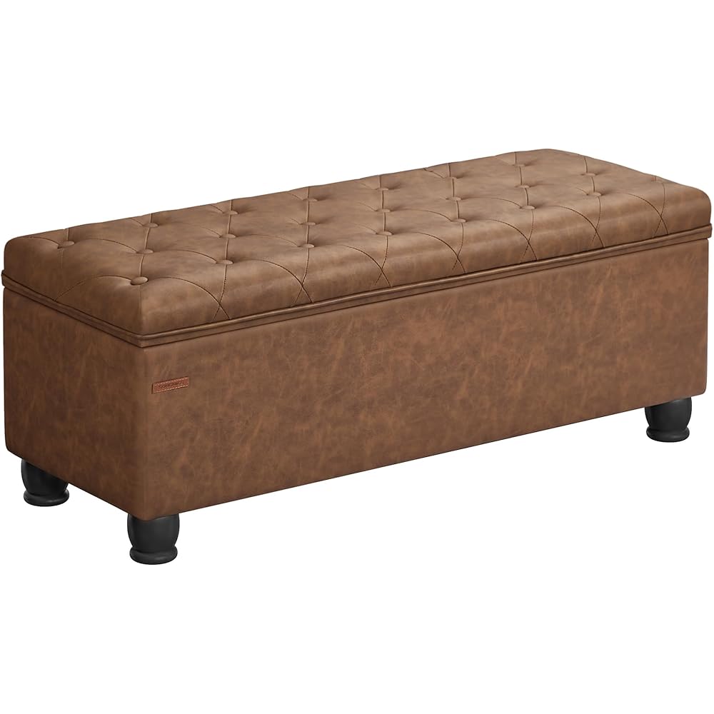 : SONGMICS Storage Ottoman, Storage Bench, Tufted Entryway Bedroom Bench, 17.7 x 46.5 x 17.7 Inches, Hinges Easy Lid Operation, Wooden Legs, Synthetic Leather, Loads 330 lb, Coffee Brown ULOM071K01 : Home & Kitchen