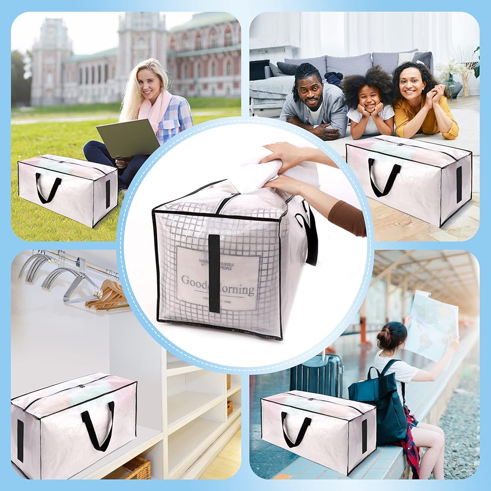 HOMESURE 8 Pack Large Strong Moving Bags with Zippers & Carrying Handles - Water-Resistant - Heavy Duty Storage Tote for Space Saving, Fold Flat, Alternative to Moving Box (Semi-Transparent) : Home & Kitchen