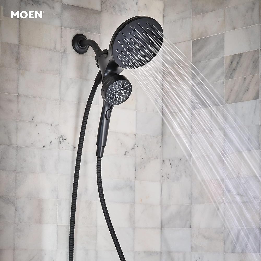 Moen Engage Matte Black 2.5 GPM Handheld Showerhead and Rain Shower 2-in-1 Combo Featuring Magnetic Docking System and Metal Hose, 26009BL