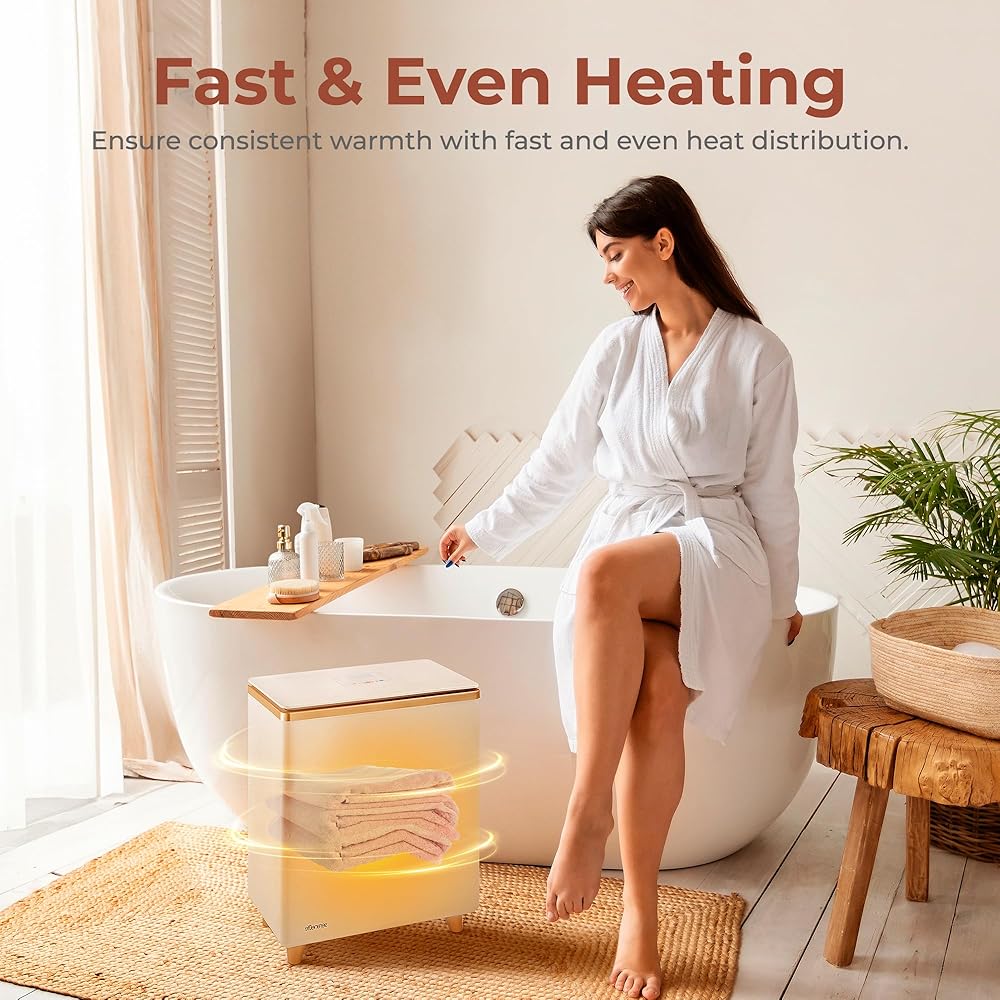 SereneLife Luxury Rectangle Towel Warmer - Spa & Bathroom Heater with Custom Fragrance, Auto Shut-Off, Fits 2 large Towels, Blankets, Bathrobes, PJ's - Perfect Gift for Him & Her (Rose Gold) : Home & Kitchen