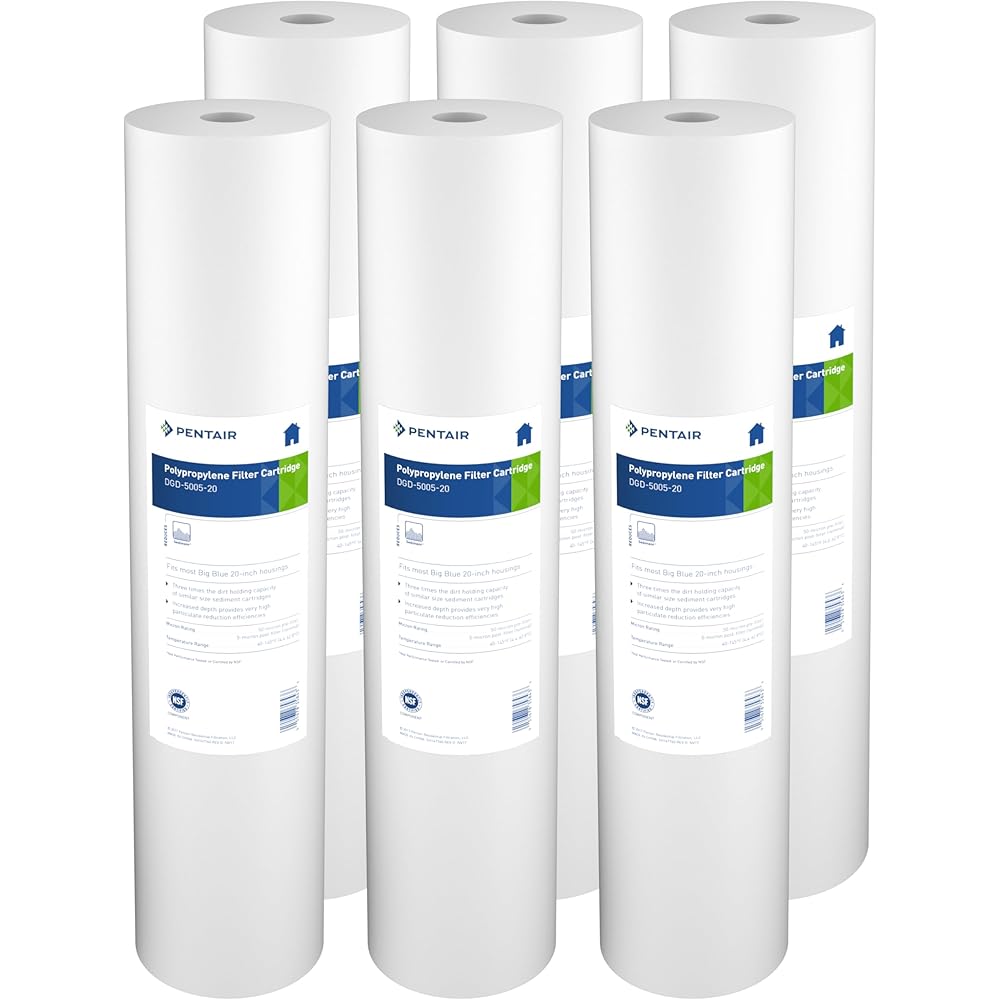 Pentair Pentek DGD-5005-20 Big Blue Water Filter, 20-Inch Whole House Sediment Filter Cartridge Replacement, Dual-Gradient Density Spun Polypropylene, 20