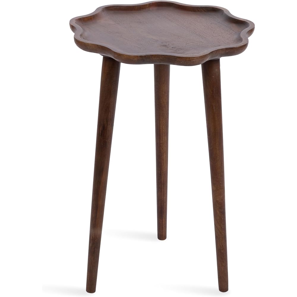 Kate and Laurel Alezar Modern Wooden Round Side Table, 15 x 15 x 22, Walnut Brown, Mid-Century Solid Wood End Table with Wavy Edge for Bedroom Nightstand or Living Room Accent Table