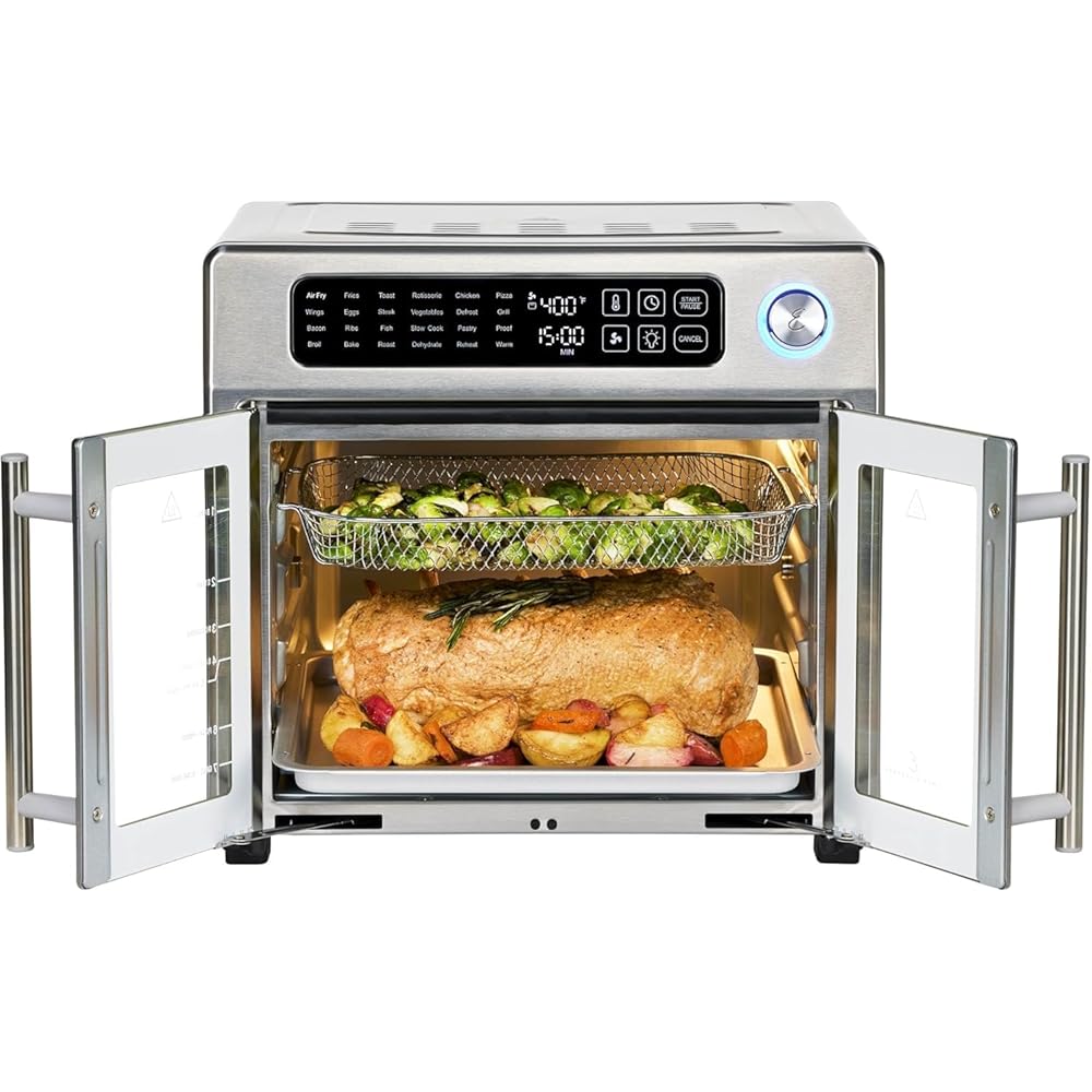 Emeril Lagasse Extra Large French Door Air Fryer Toaster Oven Combo, 24 Cooking Functions and Digital Controls, 7 Accessories Included, Stainless Steel Finish, 26QT Capacity : Home & Kitchen