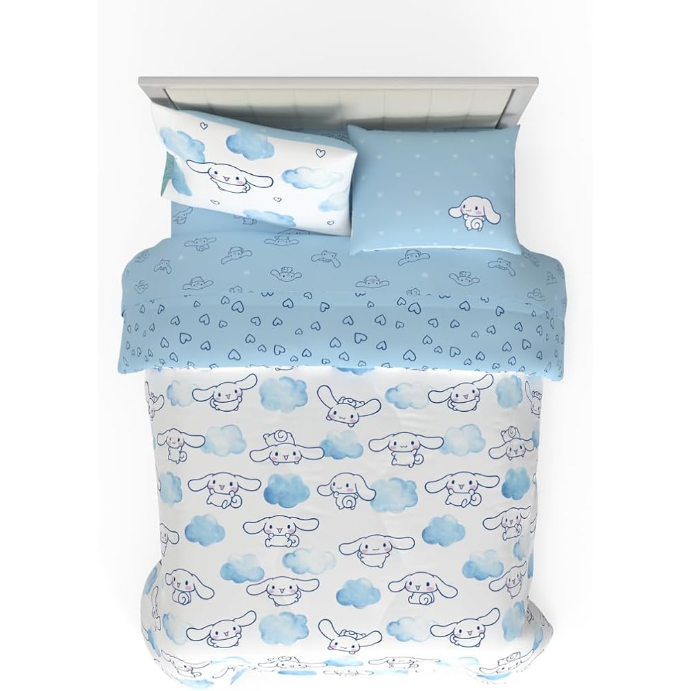 Franco Cinnamoroll Bedding 7 Piece Super Soft Cozy Reversible Comforter and Sheet Set with Sham, Queen, (100% Official Licensed Product) : Home & Kitchen
