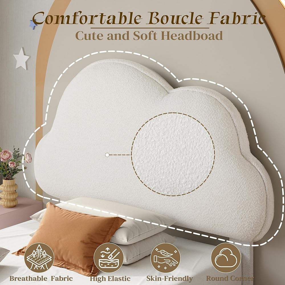 LIKIMIO Twin Bed Frames with LED Light, Floating Bed Frame with Upholstered Headboard, Solid Wooden Slats Support, No Box Spring Needed, White : Home & Kitchen