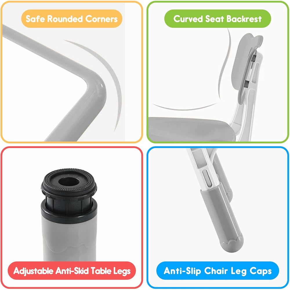 JIAOQIU Kids Table and Chair Set for Toddlers - Adjustable Activity Center with Non-Slip Legs & Graffiti-Proof Surface Ages 3-12 : Home & Kitchen