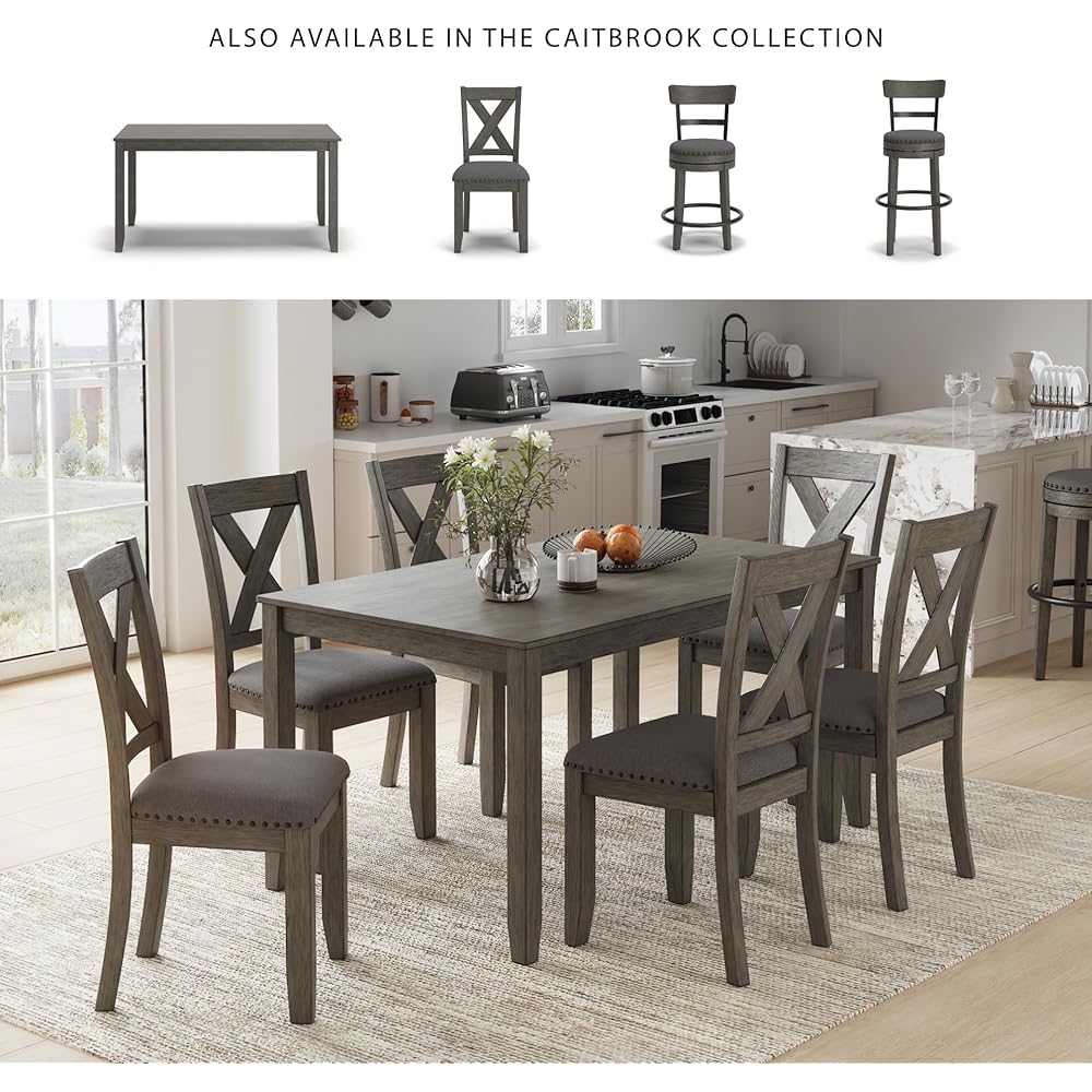 - Signature Design by Ashley Caitbrook Rustic 7 Piece Dining Set, Include Table and 6 Chairs, Gray - Table & Chair Sets