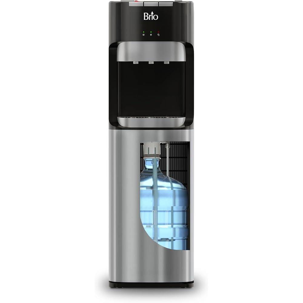 Brio Bottom Loading Water Cooler Dispenser for 5 Gallon Bottles - 3 Temperatures with Hot, Room & Cold Spouts, Child Safety Lock, LED Display with Empty Bottle Alert, Stainless Steel : Home & Kitchen