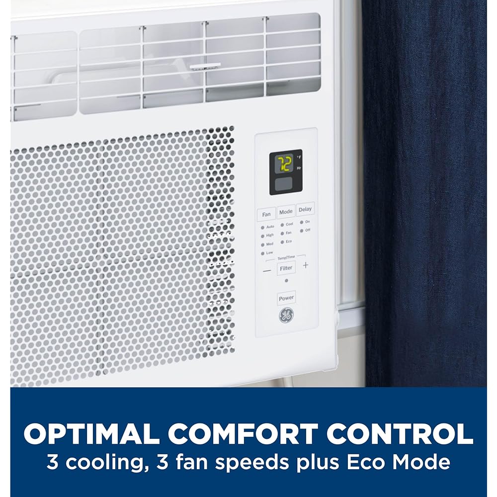 GE Window Air Conditioner Unit, 6,000 BTU for Small Rooms up to 250 sq ft. with Adjustable Fan and Cooling Settings, Perfect for Small Bedroom or Living Room, Easy Install Kit Included, White : Home & Kitchen