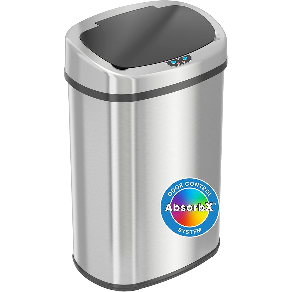 iTouchless 13 Gallon Sensor Kitchen Trash Can with Lid and Odor Filter, Stainless Steel Oval Automatic Trashcan for Home Office Bedroom Living Room Garage Large Capacity Slim Space-Saving Trash Bin : Home & Kitchen