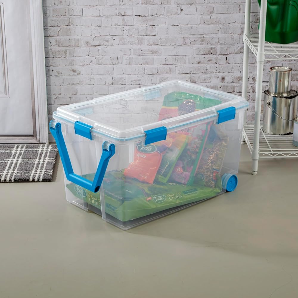Sterilite 120 Qt Wheeled Gasket Box, Stackable Storage Bin with Latching Lid, Handle and Tight Seal, Plastic Container with Clear Base and Lid, 3-Pack: Home & Kitchen