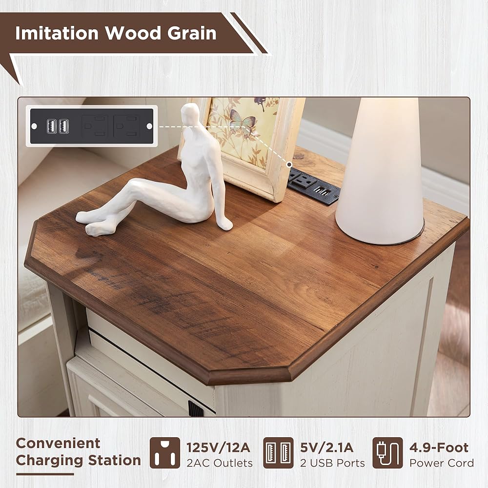 T4TREAM Farmhouse Nightstand with Charging Station, 18