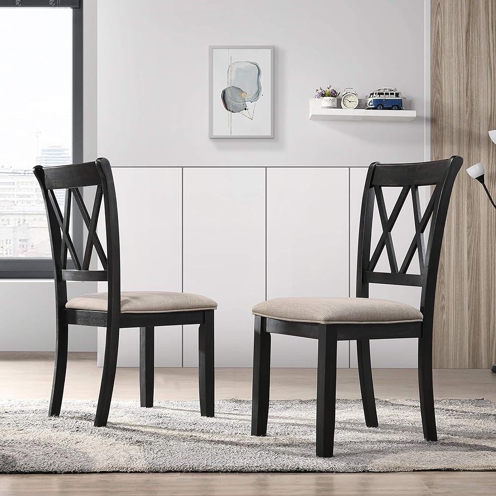 - Roundhill Furniture Windvale Fabric Upholstered Dining Chair, Set of 2, Black - Chairs