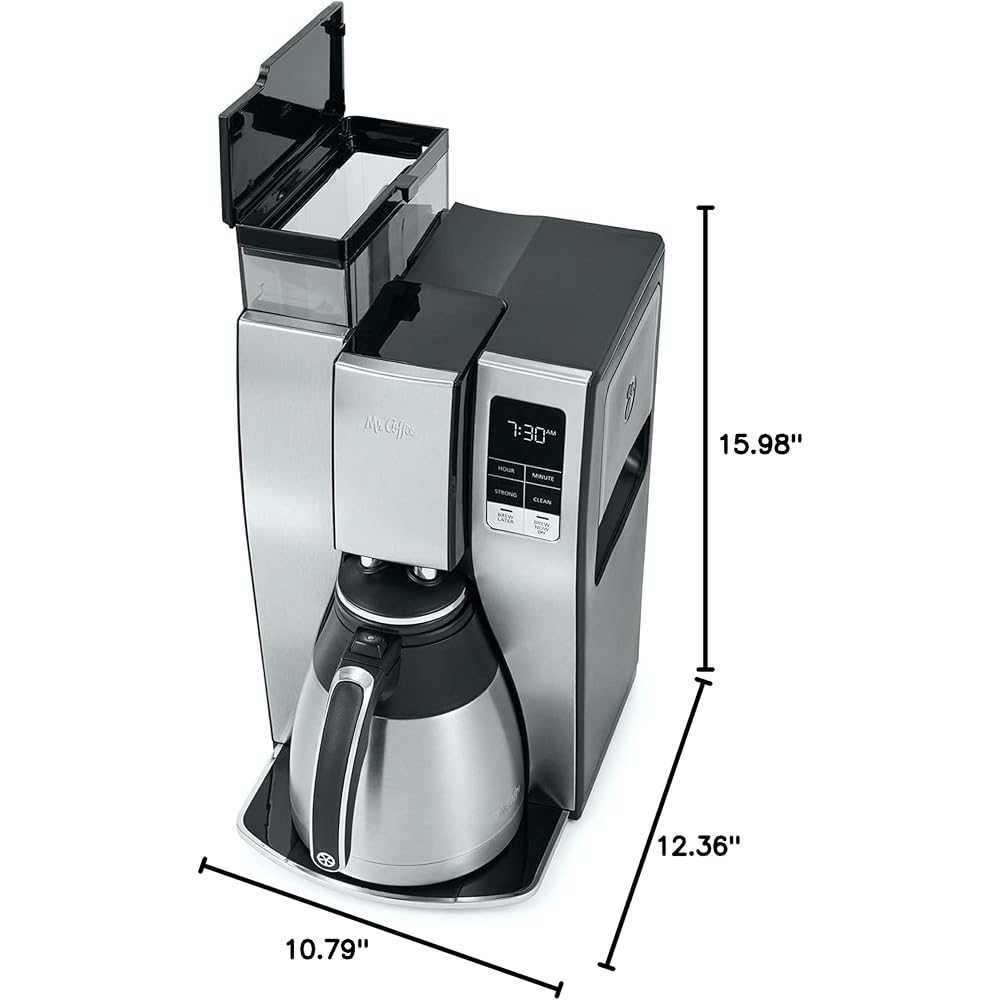 Mr. Coffee 10-Cup Programmable Coffee Maker, Insulated Thermal Carafe, Brew Strength Selection, Brew Now or Later, Stainless Steel