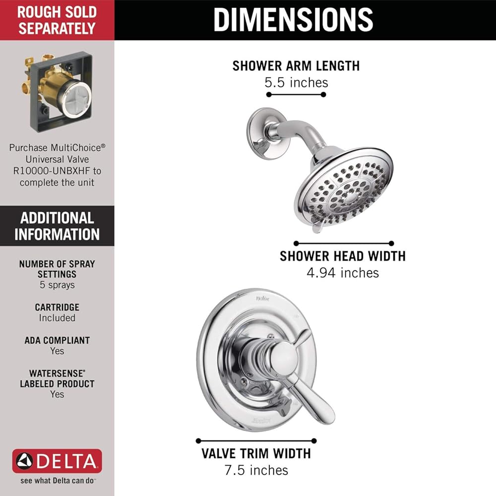 Delta Lahara 17 Series Dual-Function Valve Trim Kit, Chrome 2 Handle Set for Shower Faucet System, Chrome T17238 (Valve Not Included) - Shower Installation Kits -