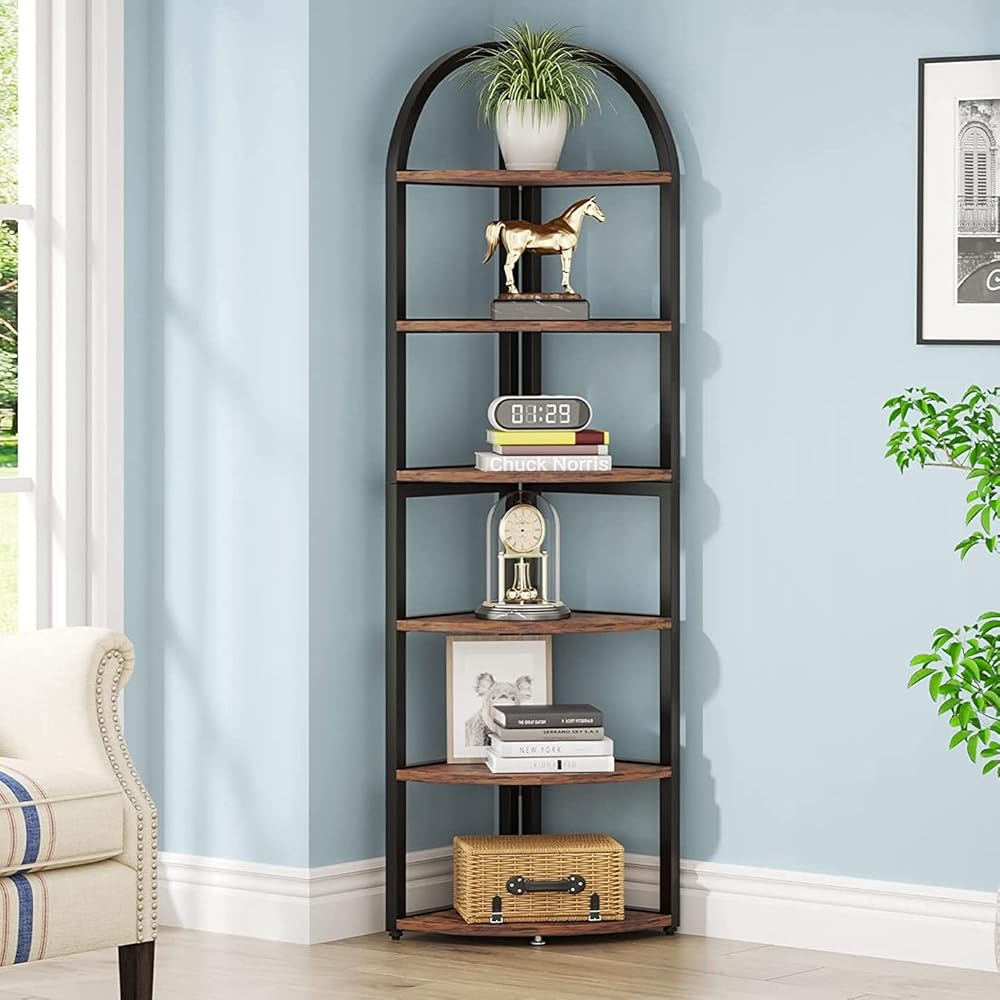 Tribesigns 6 Tier Corner Shelf, 71 inch Tall Corner Bookshelf for Small Space, Rustic Plant Stand Display Rack for Living Room, Home Office, Kitchen : Home & Kitchen