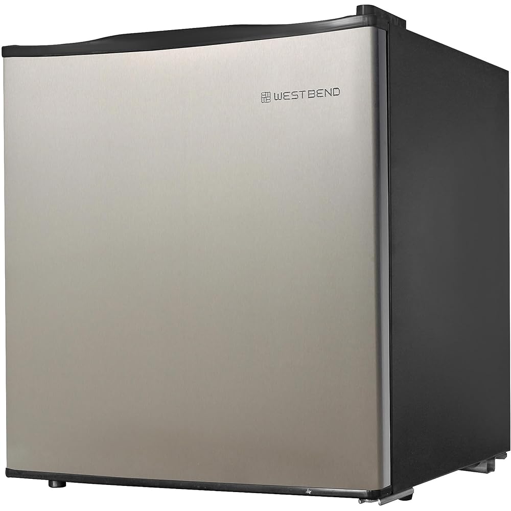 West Bend Mini Fridge Compact Refrigerator for Home Office or Dorm, Auto Defrost with Reversible Door, Energy Star Rated, 1.7-Cu.Ft., Metallic
