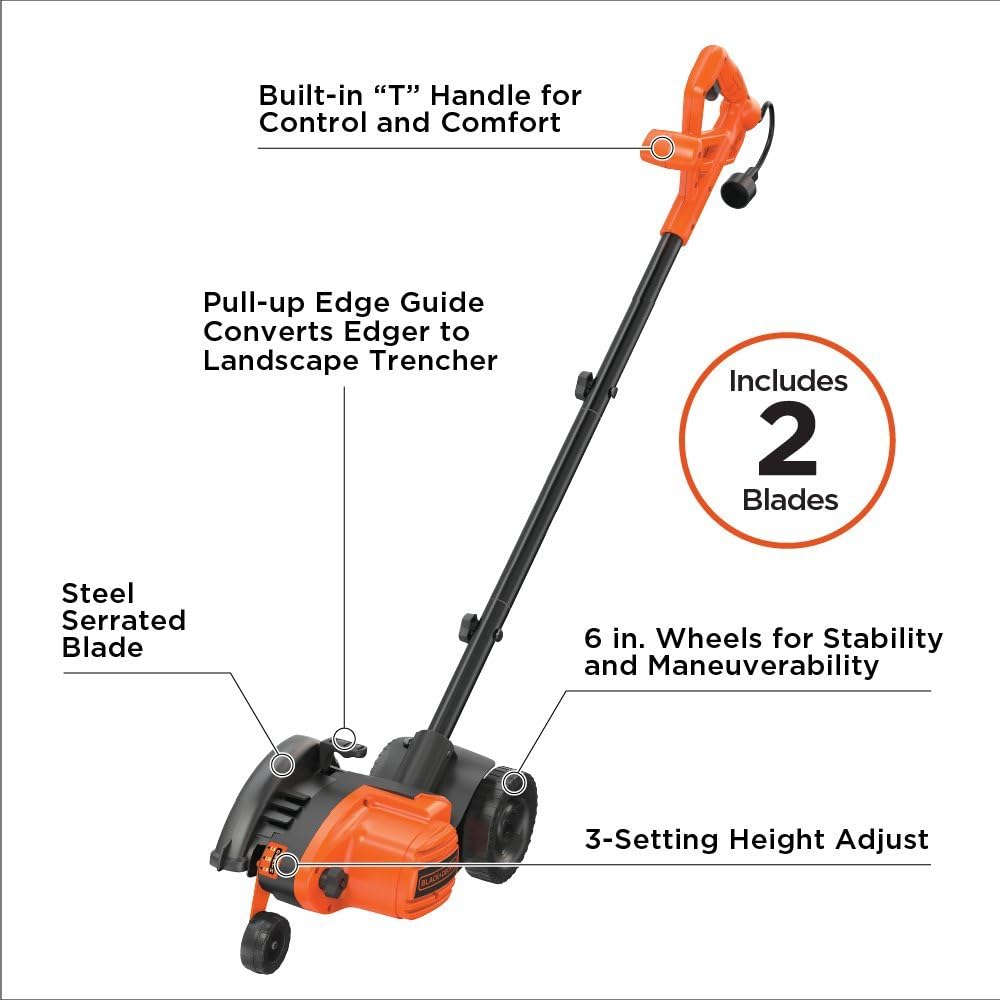 : BLACK+DECKER 12 Amp 2-in-1 Landscape Edger and Trencher, (LE760FF) : Patio, Lawn & Garden