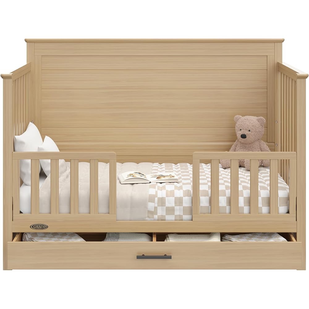 Graco Tristan 5-in-1 Convertible Crib with Drawer (Driftwood) – GREENGUARD Gold Certified, Fits Standard Crib Mattress, Premium Handle, Converts to Toddler Bed, Daybed, and Full-Size Bed : Baby