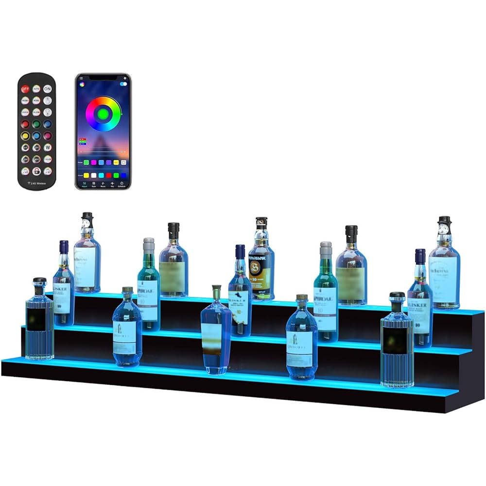 VEVOR LED Lighted Liquor Bottle Display Shelf, 3 Tiers 60 Inches, Supports USB, Illuminated Home Bar Shelf with RF Remote & App Control 7 Static Colors 1-4 H Timing, Acrylic Light Shelf : Home & Kitchen