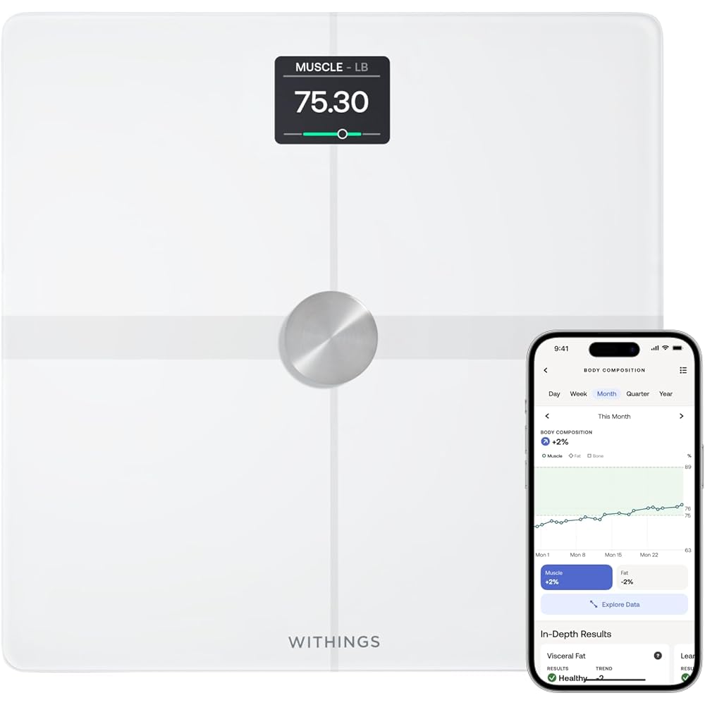 WITHINGS Body Smart - Accurate Scale for Body Weight and Fat Percentage, Body Composition Wi-Fi and Bluetooth Weight Scale, Baby Weight Scale, Smart Scale Apple Health Compatible, Bathroom Scale : Health & Household