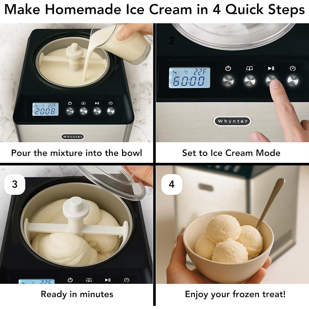 Whynter Ice Cream Maker Machine Automatic 2.1 Qt. Upright with Built-In Compressor, LCD Digital Display & Timer, No Pre-Freezing, ICM-201SB, Stainless Steel : Home & Kitchen