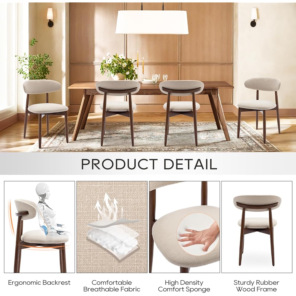 - COLAMY Wooden Dining Chairs Set of 4, Modern Fabric Upholstered Kitchen Side Chairs, Farmhouse Dining Room Chair with Foot Pegs, Beige - Chairs