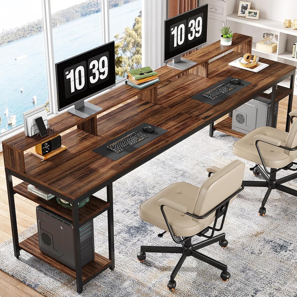 Tribesigns Two Person Desk with Monitor Stand, 78.74