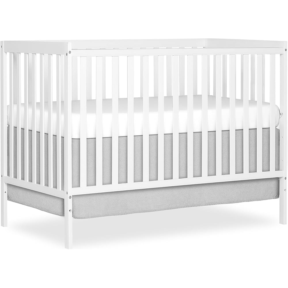 Dream On Me Synergy 5-in-1 Convertible Full-Size Baby Crib with Toddler, Day & Full Bed Conversion in White, GreenGuard Gold & JPMA, 4 Mattress Heights, Sustainable Pinewood