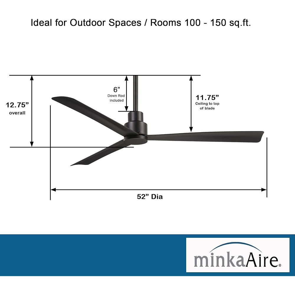 MINKA-AIRE F787-CL Simple 52 Inch Outdoor 3 Blade Ceiling Fan with DC Motor in Coal Finish : Tools & Home Improvement