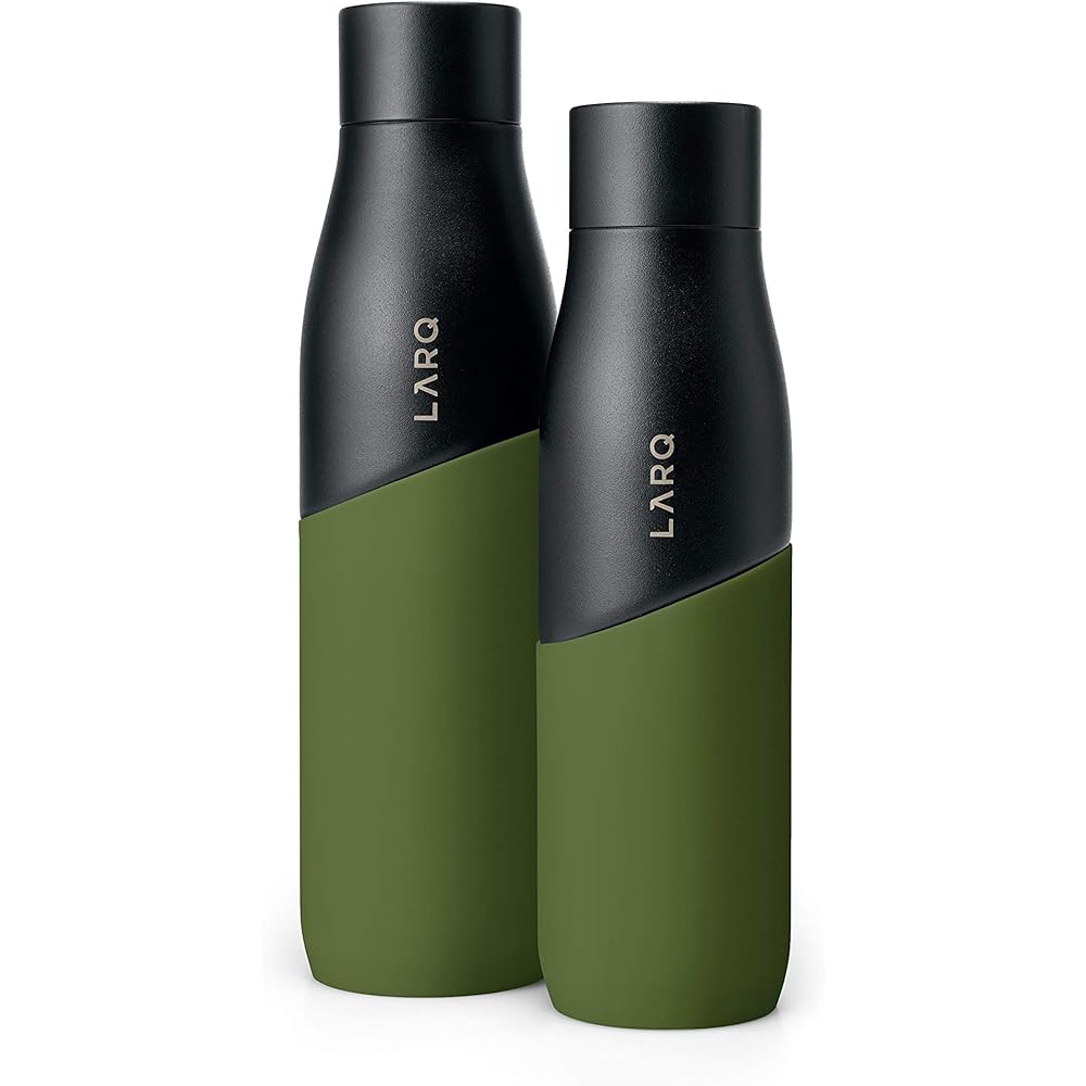 LARQ Bottle Movement PureVis 24 oz- Lightweight Self-Cleaning and Non-Insulated Stainless Steel Water Bottle with UV Water Purifier | Reusable & Travel Friendly, Black/Pine : Sports & Outdoors