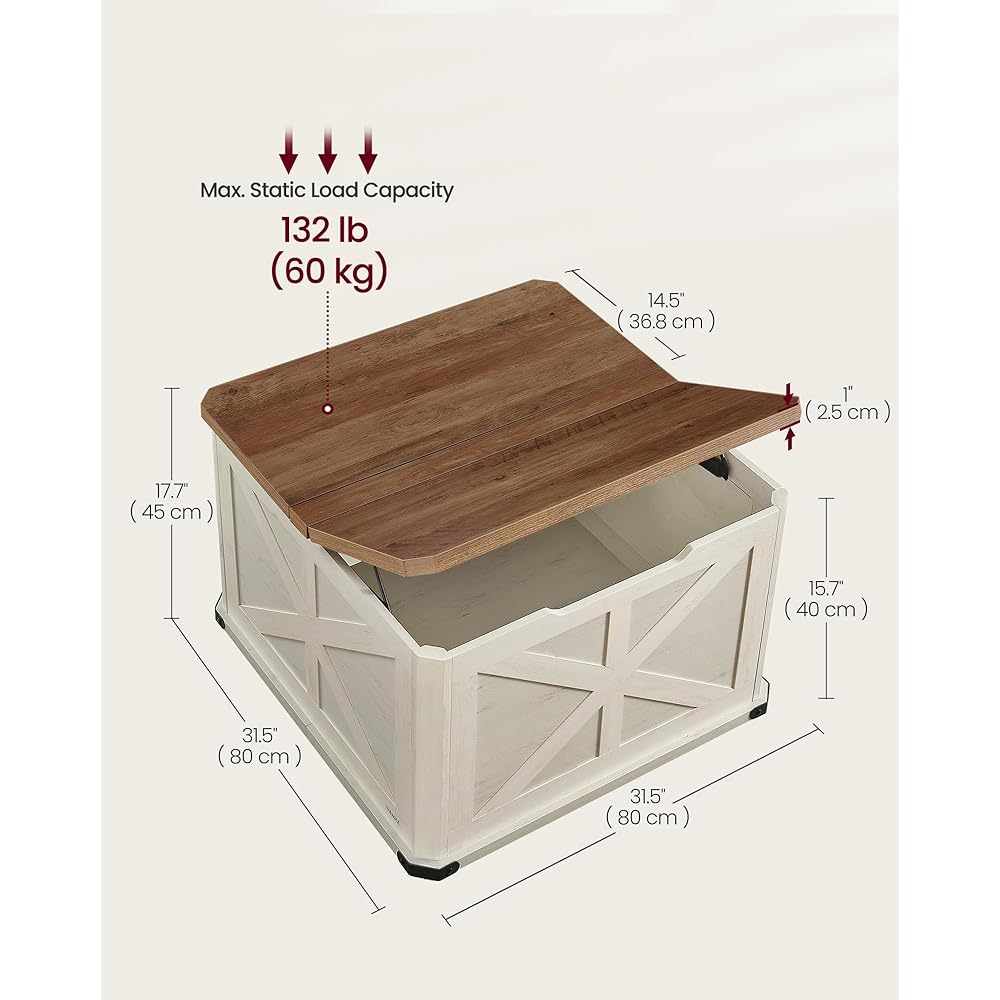 VASAGLE Farmhouse Coffee Table with Storage, Square Coffee Table for Living Room, Center Table with Flip-Top Lids, Honey Brown and Rustic White ULCT232W73 : Home & Kitchen