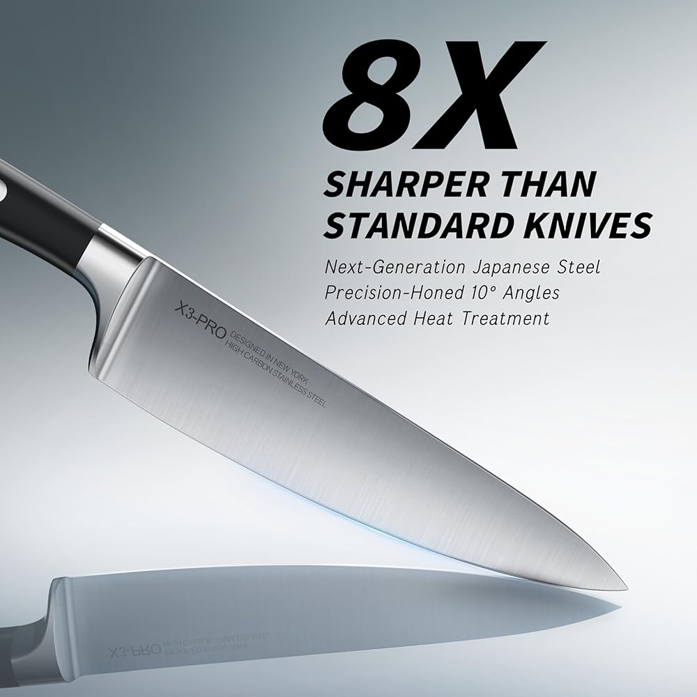 KnifeSaga Knife Set with Block Premium, Japanese 15 Piece Ultra Sharp High Carbon Stainless Steel Kitchen Knives set with Sharpener, Professional Knife Block Set with Ergonomic Handle for Home Chefs: Home & Kitchen