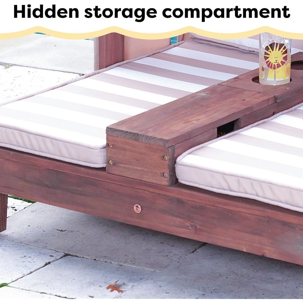 KidKraft Wooden Outdoor Double Chaise Lounge with Cup Holders, Patio Furniture for Kids or Pets, Espresso with Oatmeal and White Striped Fabric : Everything Else