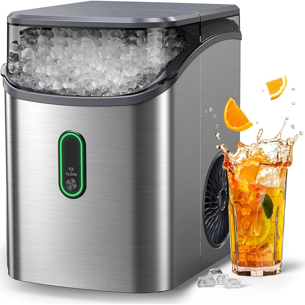 Silonn Nugget Ice Maker Countertop, Pebble Ice Maker with Soft Chewable Ice, One-Click Operation Ice Machine with Self-Cleaning, 33lbs/24H, Stainless Steel : Appliances